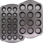 12+24 Muffin Pan Set (2 Pack) - Nonstick Cupcake Tins Dark Gray | Heavy Duty Carbon Steel, Rustproof, Oven Safe Baking Gift
