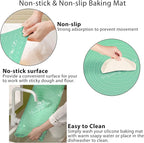 Silicone Pastry Mat 28" x 20" Extra Thick Non Stick Baking Mat with Measurements and Edge Heightening, Food Grade Silicone Rolling Mat for Pastry, Bread, Cookies, Pizza, Fondant, Pasta - Green