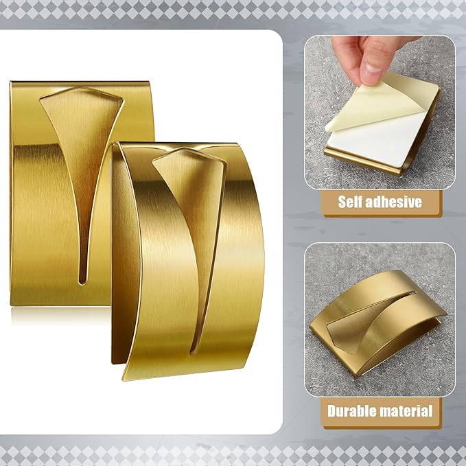 Boao 4 Pcs Self Adhesive Towel Hook Holder Grabber Stainless Steel Kitchen Dish Towel Hook Wall Mount Non Drilling Hangers Rack Hand Tea Holders for Bathroom Accesories Kitchen Gadgets(Gold)