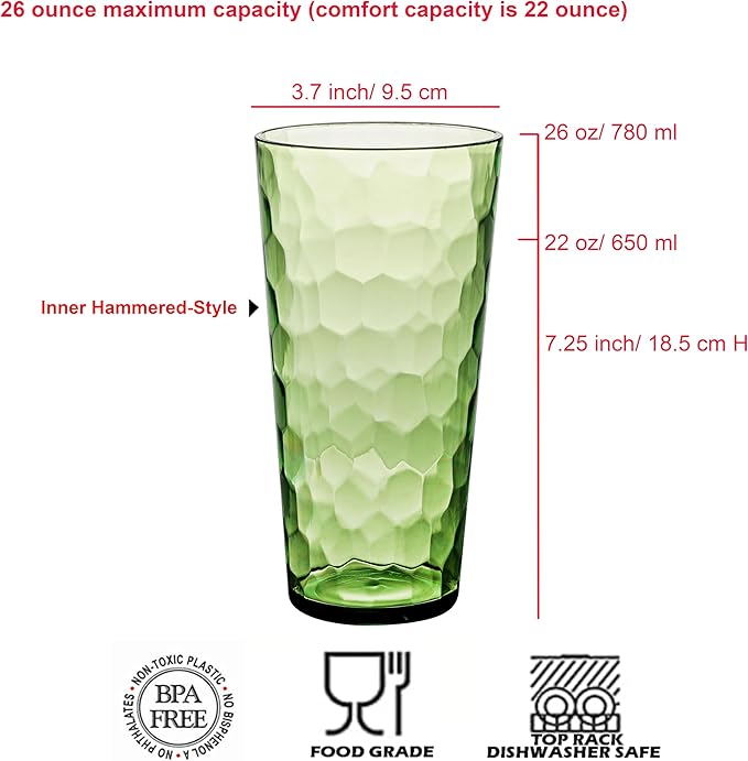 KOXIN-KARLU Mixed Drinkware 26-ounce Plastic Tumbler Acrylic Water Glasses, set of 8 Multicolor