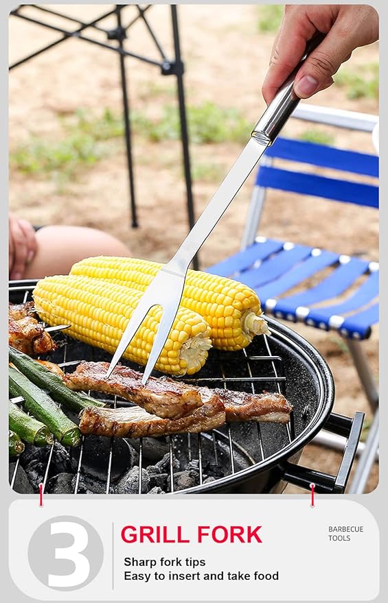 BBQ Grill Tool Set BBQ Accessories, Stainless Steel Grill Tools Grilling Accessories Grill Set Barbecue Grill Accessories for Outdoor Grill, Grill Utensils Grilling Tools Grilling Gifts for Men (4)
