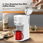 Horavie Mini Single Serve Coffee Maker for K-Cup Pod and Ground Coffee, Fast Brew One Cup Coffee Machine with Descaling Reminder and Viewing Tank, 6 to 12 oz. Brew Sizes, White