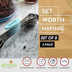 Spring Chef Stainless Steel Magnetic Measuring Spoons Set of 8 with Leveler, Metal Teaspoon & Tablespoon Measuring Spoons with Strong Magnets, Kitchen Gadgets for Baking & Cooking - 2 Pack - Aqua Sky