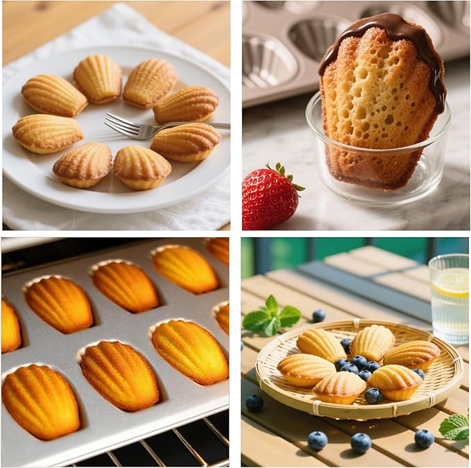 Madeleine Pans Set of 2, Nonstick 12-Cavity Madeleines Mold Cookie Tray for Baking, Heavy Duty Warp Resistant Cute Shell Shape Madeleine Mold Cake Pan - Silver