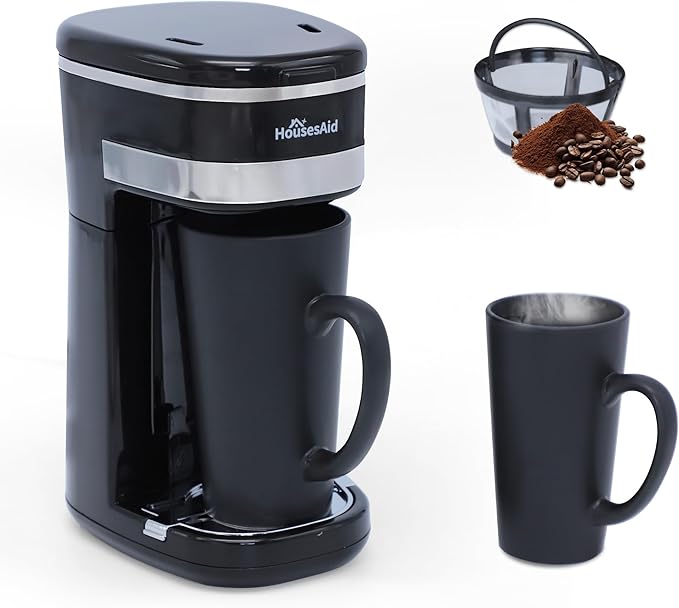 Coffee Machine,Single Serve Coffee Maker,One Cup Coffee Maker with Reusable Filter&One-touch Control Button,Portable Brewer for Camping,Travel & Home,Easy To Clean& Store,15oz/450ml