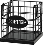 Coffee Pod Holder Organizer,Large Capacity K Cup Holder Organizer, Storage Basket for Kitchen Countertop Office Coffee Bar with Wooden Base(Rustic Black-Square)
