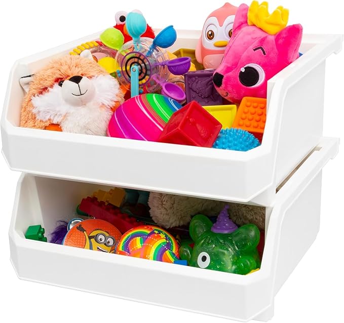Plastic Containers for Organizing and Storage Bins for Closet, Kitchen, Office, Garage or Pantry Organization, Stackable Bins, Extra Large (14.8" x 16.5" x 7"), 4-Pack, White