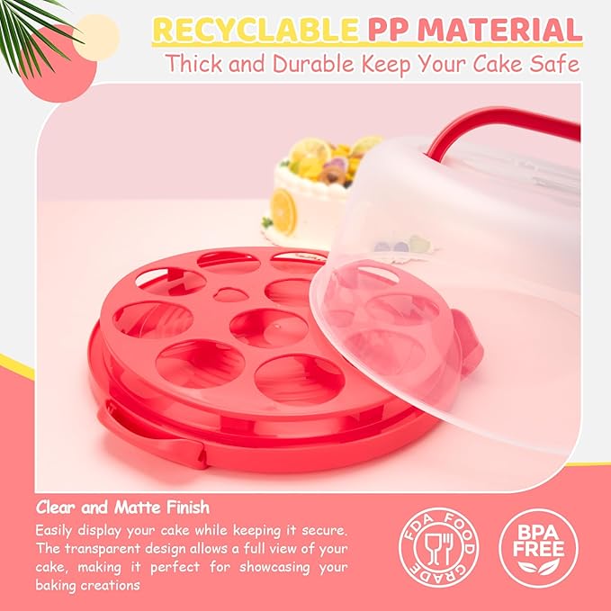 Ohuhu Cake Carrier, BPA-Free Cake stand with Lid and Handle Cake Transport Container Portable Cake Holder Two Sided Base for Pies Cookies Nuts Fruit etc - Suitable for 10 inch Cake Perfect Gifts