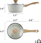 SENSARTE White Ceramic Nonstick Saucepan with Lid 1.5 Quarts, Small Cooking Pot with Stay Cool Handle, Induction Compatible Saucepot, White Granite Coating, Free of Intentionally Added PTFE/PFOA/PFAS