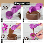Coffee Scoop & Funnel for Reusable K Cup Refillable Coffee Pods, Coffee Measuring Spoon 2 Tablespoon Capacity, Scoop with Funnel for Ground Coffee, Protein Powder, Tea (Purple, 2 Pack)