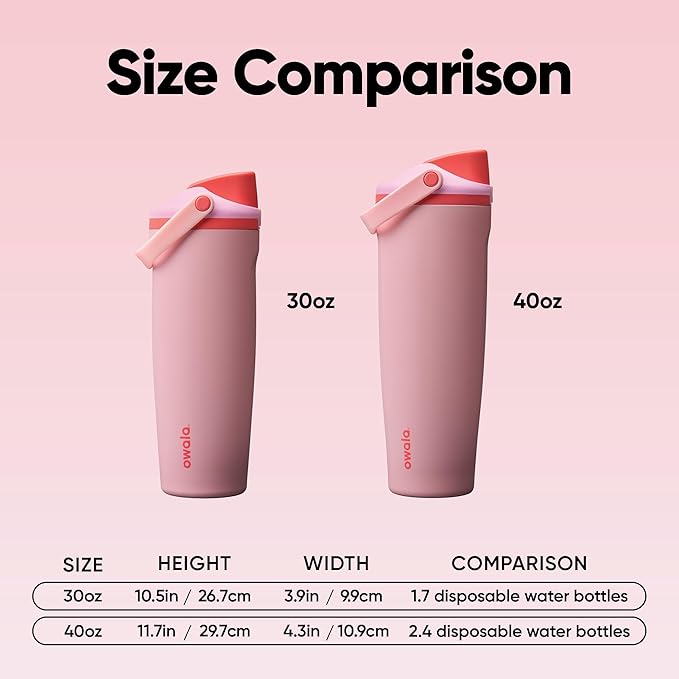 Owala FreeSip Sway Insulated Stainless Steel Water Bottle with Two-Way Spout, Built-In Straw and Bucket Handle, Made for Travel, School, and Sports, 30oz, BPA Free, Leak Proof, Pink Angel Food Cake