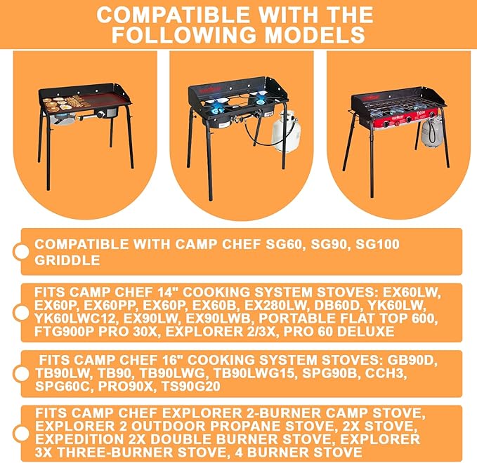 Flat Top Griddle for Camp Chef 2 Burner Stove EX60P EX60LW TB90 GB90D SPG90B TB90LWG StoveTop Parts for 16" & 14" Cooking Systems, 14" x 32" Camp Stove Griddle for Camp Chef Accessories, 1PC