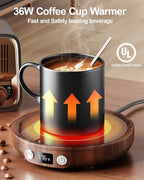 SWEETFULL Mug Warmer - Upgraded 36W Coffee Cup Warmer for Desk with 130℉-176℉ Digital Display, 2-12H Timer Auto Shut Off, Smart Electric Coffee Heating Plate, Ideal Gifts for Women Men - Wood