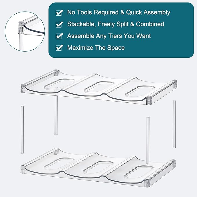 LARGER Compartment - Stackable Water Bottle Organizer Holder - for Stanley & Others' Large Tumbler - Clear Wine Rack, Cup Bottle Holder for Cabinet Home Countertop Fridge Pantry Shelf, 3 Tier Hold 9