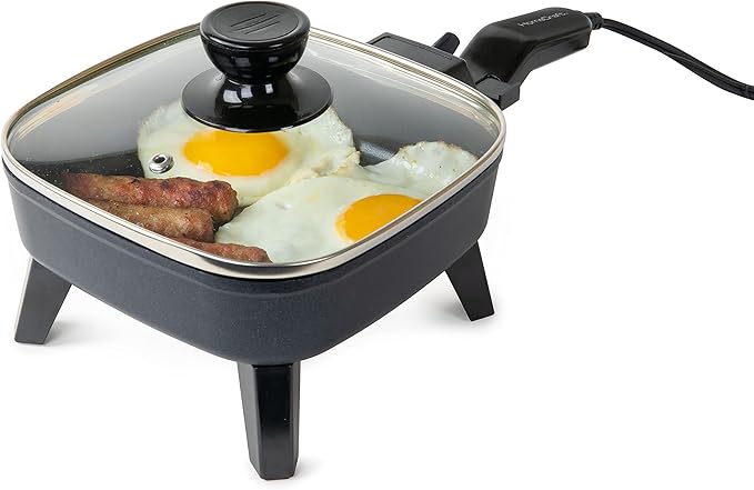 HomeCraft 7-Inch Electric Non-Stick Skillet, Adjustable Temperature Control, Cool-Touch Handle with Tempered Glass Lid, Perfect For Healthy Keto & Low-Carb Diets, Rice Bowls, & Eggs