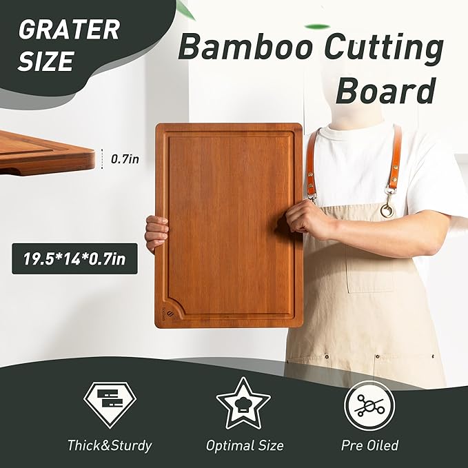 Extra Large Bamboo Cutting Board with Non Slip Feet and Over Sink Butcher Block Chopping Board Wooden Cutting Boards Solid Thick Juice Groove Big Xl XXl xlarge Kitchen Counter Organic Meat BBQ Kit