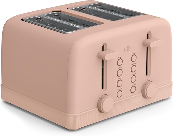 bella 4 Slice Toaster, 6 Setting Shade Control with Reheat & Cancel Buttons, Removable Crumb Tray, Anti Jam & Auto Shutoff, 900 Watt, Blossom