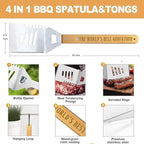 Godfather Gift, Fathers Day for Godfather Heavy Duty Wooden BBQ Grilling Accessories Kit for Backyard, Thick Stainless Steel Grill Utensils with Non-Slip Handle Tools in Portable Bag Birthday