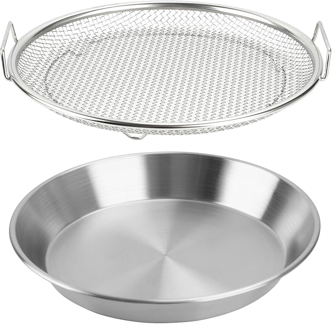Oil Filter Tray, Stainless Steel Mesh Drain Basket Colanders Air Fryer Accessories for Fried Food Draining Rack Barbecue Grill Tray Net Draining Pan Strainer for Vegetable Dessert (9.5 Inch)