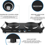 Techwood 1800W Hot Plate Portable Electric Stove Countertop Double Burner with Adjustable Temperature & Stay Cool Handles, 7.5” Cooktop for RV/Home/Camp, Compatible for All Cookwares