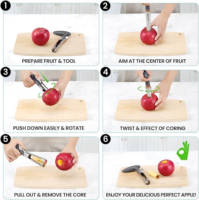 SCHVUBENR Premium Apple Corer Tool - Easy to Use and Clean - Sturdy Apple Remover with Sharp Serrated Tips - Stainless Steel Corers for Apple and Pear - Core Fruits with Ease(Silver)