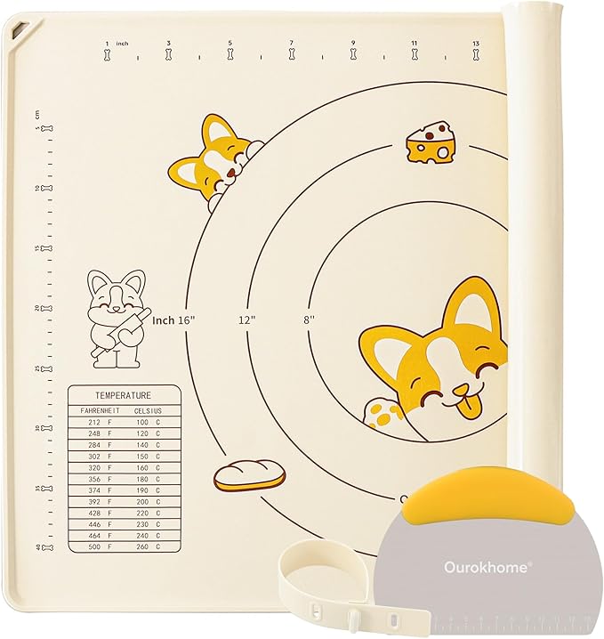 Ourokhome Silicone Baking Mat Sheet and Pastry Dough Cutter, 0.5 Inch Thick 28" X 20" BPA free Silicone Rolling Mat, Non-Stick and Anti-Slip, Dishwasher Safe (Beige)