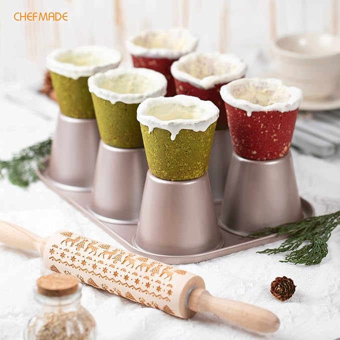 CHEFMADE Muffin Cake Pan, 6-Cavity Non-Stick Jumbo Cupcake Pan Bakeware for Oven Baking (Champagne Gold)