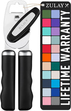 Zulay Kitchen Heavy Duty Stainless Steel Can Opener Manual with Bottle Opener - Rust Proof Manual Can Opener With Turn Knob & Comfy Soft Grip Handles - Black