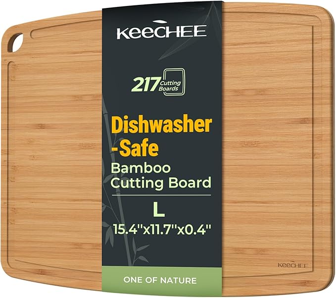 Keechee Dishwasher Safe Bamboo Cutting Boards 15.4x11.7in Heat-Resistant Chopping & Charcuterie Board with Juice Groove, Durable Lightweight Kitchen Essentials for Meat, Vegetables, Easy Clean