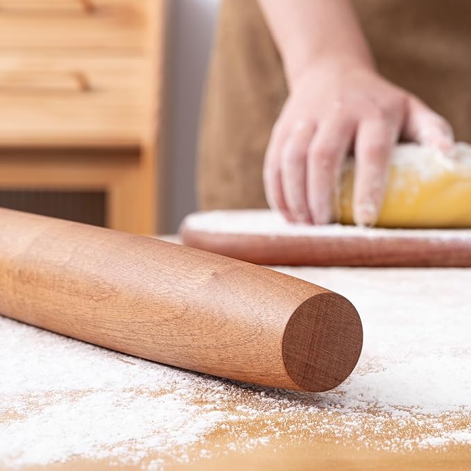 AISOSO French Rolling Pin, 15.75 Inches Wood Rolling Pins for Baking, Extra Long Classic Wooden Dough Roller for Fondant Pizza Pie Crust Cookie Pastry, Kitchen Baking Essentials, Brown