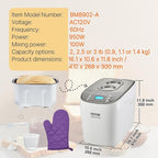 VEVOR Bread Maker, Dough Machine 15 Menus in 1, Non-Stick Ceramic Pan Automatic Breadmaker with Non-Gluten Setting, Whole Wheat Bread Making, Digital, Programmable, 3 Loaf Sizes, 3 Crust Colors, White