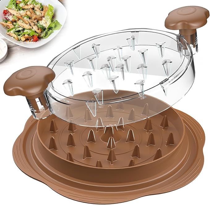 Chicken Shredder Large Chicken Breast Shredder Tool Twist with Brush&Fork, Visible Meat Shredder Machine, Anti-Slip Strip, Ergonomic Handle, BPA Free, Suitable for Pork Beef Chicken(Brown)