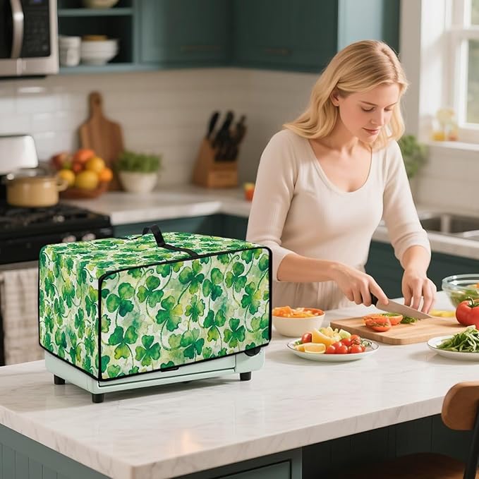 Clover Print Toaster Oven Cover Heavy Duty, Heat Resistant Dust-proof Toaster Cover Kitchen Small Appliance Protective Slipcover Washable Slipcover for Kitchen Counter, Green, L