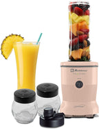 Mix&Shake Blender, 20 oz Portable Blender, 600W Motor, Pulse, ON/OFF, Stainless Steel Blades, Shakes, Sauces, Smoothie Maker, (1) 20 oz To-Go Bottle, (2) 10 oz Glass Jars, Pink, MSKM-600 2PS