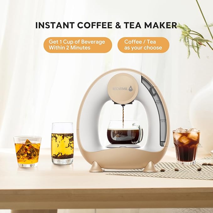 Single Serve Coffee Maker For K Cup Pod and Coffee Grounds /Tea, Fast Brew in 2 minutes, 2 IN 1 One Button Coffee Machine 4-8 Oz Brew Sizes, Stylish＆Compact For Home, Office, RV and Dorm, Champagne