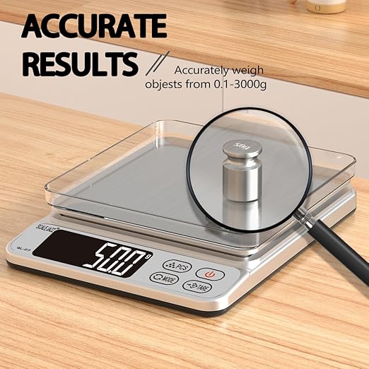 Mini Scale,6.6lb Scale for Grams,Digital Scale Food，Cooking Scale and Food Scales for Kitchen，Food Scale Grams and Ounces,Grams Scale,7Units,Auto Off,Tare,PCS,LCD Display