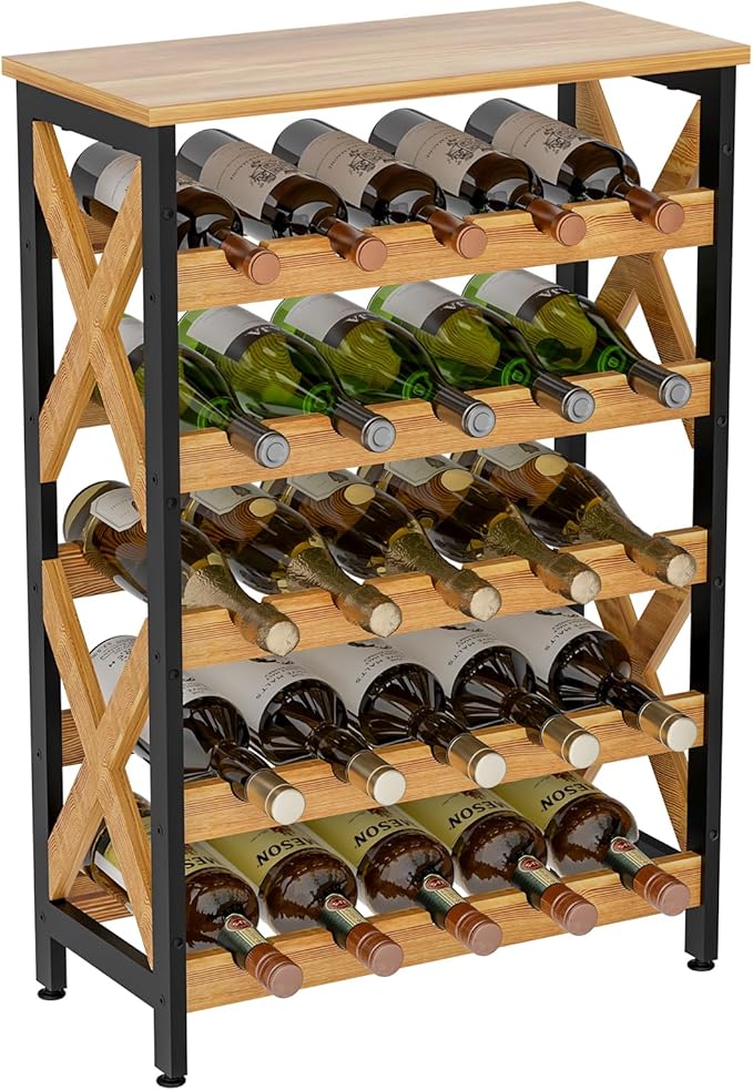 25 Bottle Wine Rack Freestanding Floor Rustic Wine Holder Stand 5 Tier Wobble-Free Tall Wine Racks Wine Large Display Storage Shelf for Cellar Kitchen 21.6''L x 10.6''W x 31.8''H