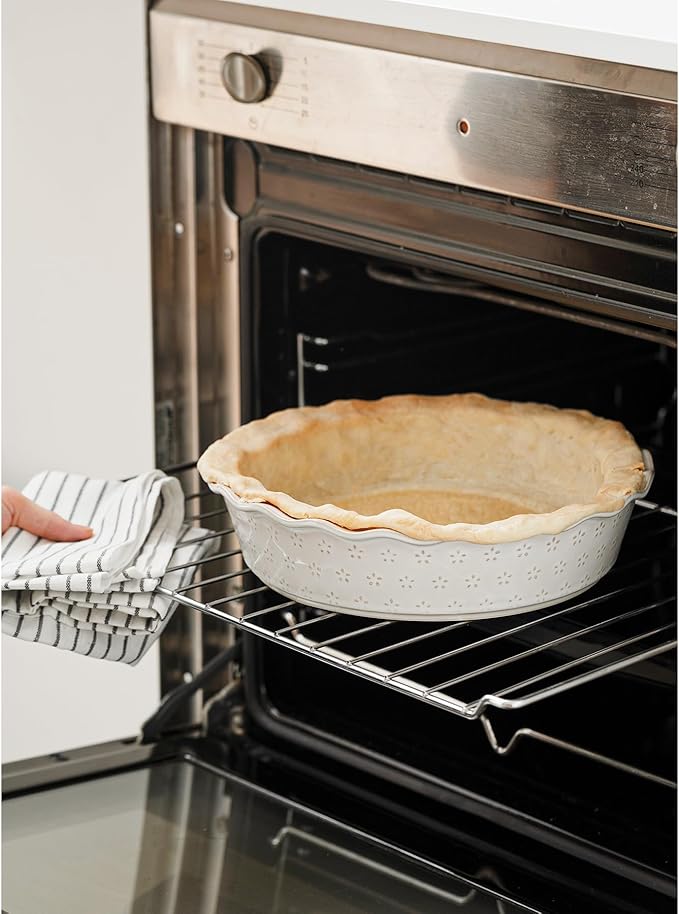 Deep Pie Dish for Baking, Ceramic Pie Pan for Apple Pie, Tart, Quiche Baking Dish, Farmhouse Decor Pie Plate, Deep Dish Pie Pan, Oven Safe, Off-White
