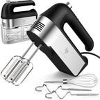 Hand Mixer Electric, 450W Kitchen Mixers with Scale Cup Storage Case, Turbo Boost/Self-Control Speed + 5 Speed + Eject Button + 5 Stainless Steel Accessories, For Easy Whipping Dough, Cream, Black