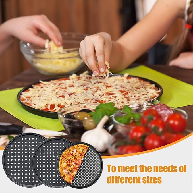 Handook Pizza Pan Set, Carbon Steel Pizza Pan with Holes, for Oven Baking Supplies & Home, Kitchen, Restaurant（9 Inch &10 Inch &12 Inch）