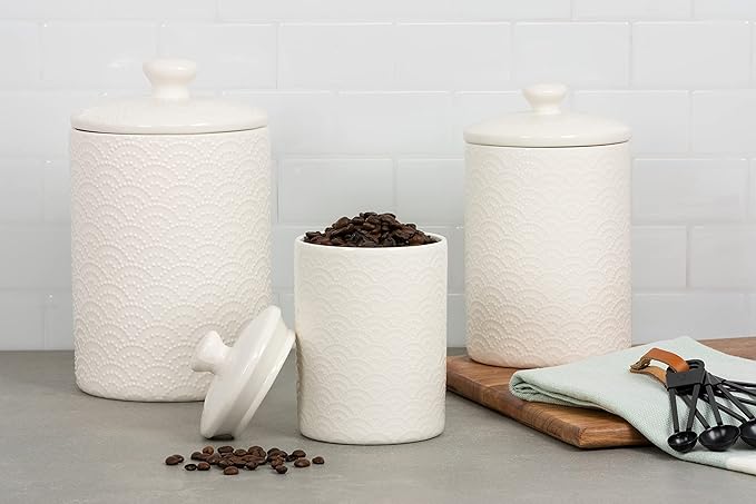 10 Strawberry Street CAN WHT Kitchen Canister Set, 3 Piece, Tide White