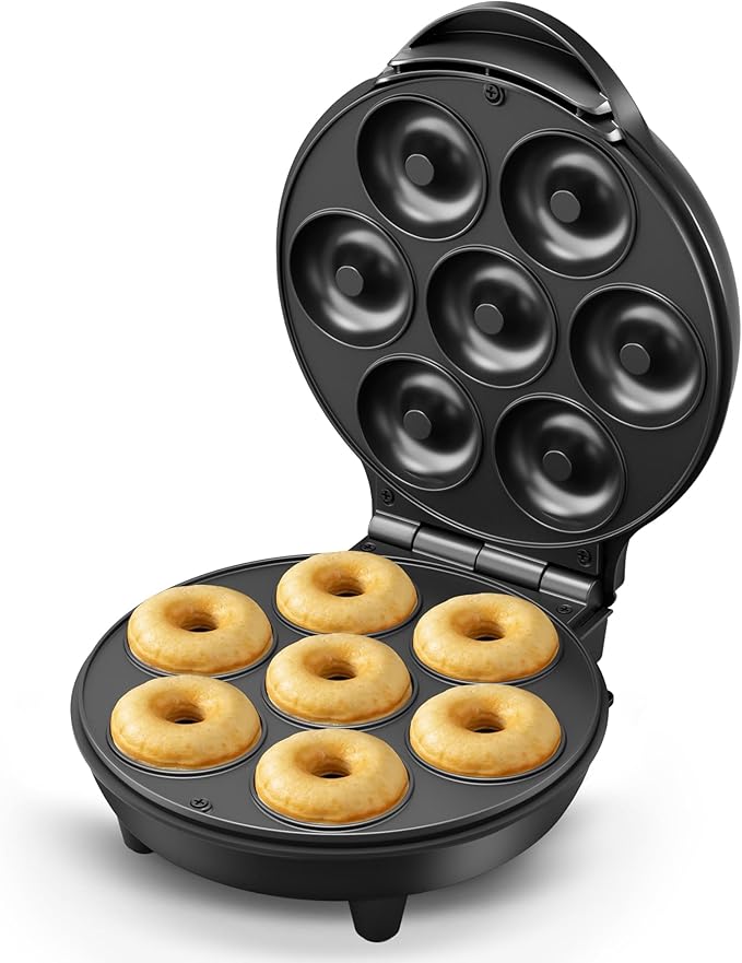 KEINVE Mini Donut Waffle Cake Maker, 7 Slots Home Baking Machine, Great for Breakfast, Snacks, Desserts and More