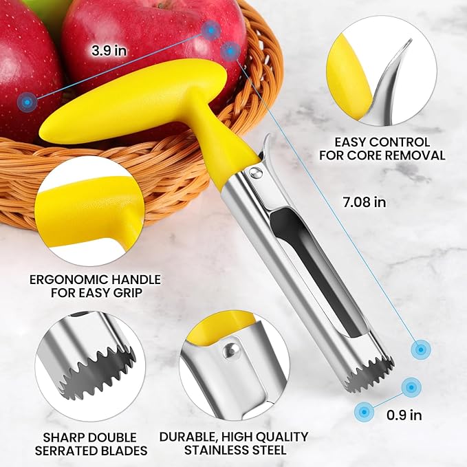 SCHVUBENR Premium Apple Corer Tool - Easy to Use and Clean - Sturdy Apple Core Remover with Sharp Serrature - Stainless Steel Corers for Apple and Pear - Core Fruits with Ease(Yellow)