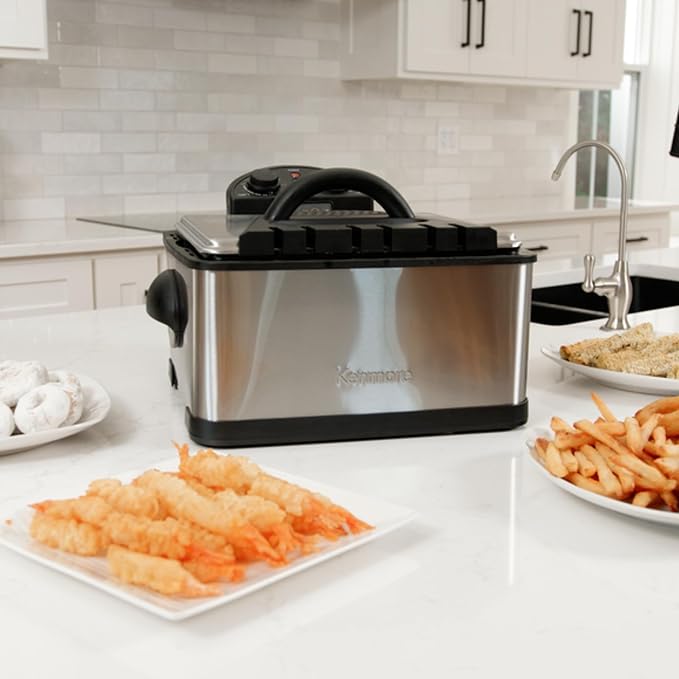 Kenmore Electric Deep Fryer - Grease & Odor Filtration, Simple Temperature Control, Eléctrica Freidoras For Home Use, 3 Baskets For Frying French Fries, Chicken Wing, 4 Liter Capacity Stainless Steel