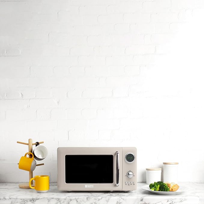 Haden 700 Watt 0.7 Cubic Foot Microwave Oven with Digital Controls, Defrost, and Instant Start Countertop Small Appliance, Putty/Chrome
