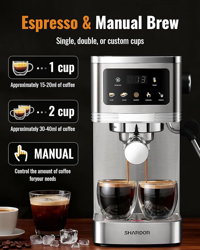 SHARDOR Espresso Machine 20 Bar, Professional Espresso Machine with Milk Frother and Touchscreen, Expresso Coffee Machines with Adjustable Temperature,for Cappuccino, Latte