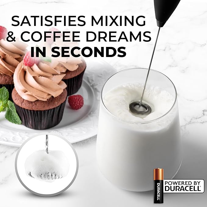 Zulay Kitchen Milk Frother Handheld Electric Whisk with AA Duracell Batteries – Durable Drink Mixer for Coffee, Lattes, Cappuccinos & More - Carbon Black