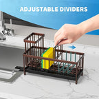 Cisily Brown Sponge Holder for Kitchen Sink, Sink Caddy Organizer with High Brush Holder, Kitchen Countertop Organizers and Storage Essentials, Rustproof 304 Stainless Steel, Soap Dispenser Organize