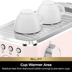 CHULUX Slim Espresso Machine with Milk Frother, 20 Bar Professional Italian Pump Espresso Coffee Machine for Home Cappuccino & Latte Maker, Stainless Steel, Pink