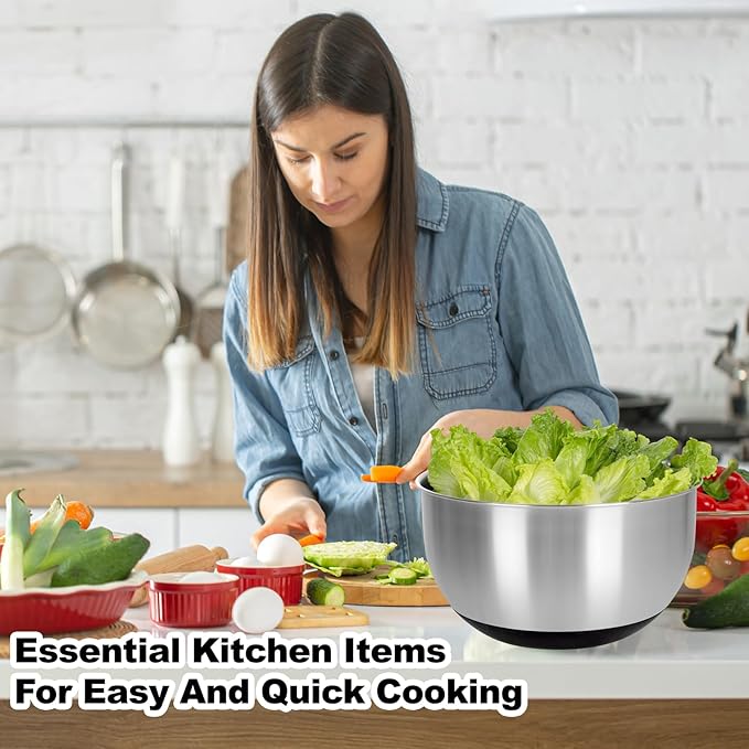 supernal 5.3Qt Salad Spinner Lettuce Spinner with Stop Button Vegetable Dryer Fruit Washer Chopper Bowl Non-Slip Base Dishwasher Safe Fruit Washing Bowl with Strainer Clear Lid & Drainage Hole Black